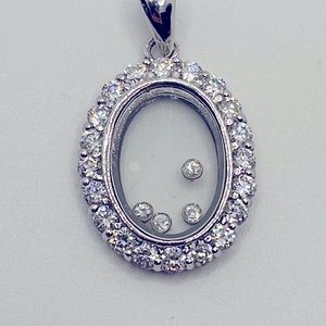 Sterling silver floating rhinestone diamond chopard like locket pendant charm